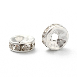 Серебро Железный сорт а кристалл горный хрусталь разделительные бусины, рондель, прямой край, серебряные, 7~8x3~3.5 мм, отверстие : 2 мм