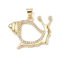 Snail Латунные микро проложить кубического циркония подвески, без кадмия и без свинца, долговечный, стойки покрытие, реальный 18 k позолоченный, улитка, 18x25x3 мм, отверстие : 4x4 мм