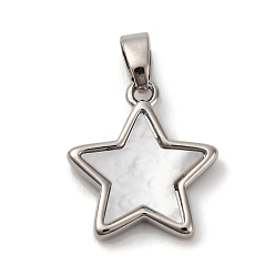 Платина Подвески в виде звезд из натуральной белой ракушки из латуни, стойки покрытие, долговечный, без кадмия и без свинца, платина, 15x13.5x2 мм, отверстие : 5x3 мм