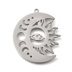 Нержавеющая Сталь Цвет 304 подвески из нержавеющей стали, лазерная резка, луна с солнечным очарованием, цвет нержавеющей стали, 32.5x28x1.5 мм, отверстие : 1.5 мм