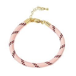 Pink Braided Round Polyester Cord Bracelet Makings, with Brass Findings and 202 Stainless Steel Lobster Claw Clasps, Golden, Pink, 7.28 inch(18.5cm)