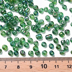 Dark Green Round Glass Seed Beads, Transparent Colours Rainbow, Round, Dark Green, 4mm