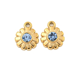 Свет Сапфира 304 подвески из нержавеющей стали, со стразами, , реальный 14 k позолоченный, света сапфир, 11x9x3 мм, отверстие : 1.5 мм