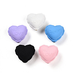 (52) Непрозрачная лаванда Прорезиненные бисера стиль акриловые, сердце со словом горячая любовь и бум, разноцветные, 24.5x27x17 мм, отверстие : 2.2 мм