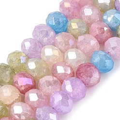 Mixed Color Electroplate Crackle Imitation Jade Glass Beads Strands, Rondelle, AB Color Plated, Faceted, Mixed Color, 6x4.5~5mm, Hole: 0.9~1.4mm, about 76~81pcs/strand, 13.98~15.16 inch(35.5~38.5cm)