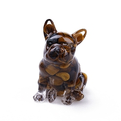 Тигровый глаз Украшение для выставки собак из смолы, с натуральными чипсами тигрового глаза внутри статуй для украшения домашнего офиса, 45x50x75 мм