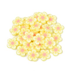 Желтый Цветочные кабошоны из полимерной глины ручной работы, ногтей декоративные аксессуары, желтые, 4.5~7x4.5~7x0.5~1 мм, Около 50000 шт / 1000 г