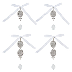 Античное Серебро Овальный фотобукет из сплава и стекла в тибетском стиле, подвесные украшения, с атласной лентой и застежками-карабами из цинкового сплава., античное серебро, 132 mm и 105 mm, 2 шт / комплект, 4 комплектов / коробка