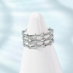 Stainless Steel Color Multi Layer 304 Stainless Steel Cuff Open Rings, Bamboo Joint, Stainless Steel Color, 9mm, US Size 7 1/4(17.5mm)