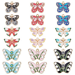 Mixed Color 36Pcs 9 Style Alloy Enamel Pendants, Light Gold, Butterfly, Mixed Color, 15.5~18x22~28x2~2.5mm, hole: 1.6~1.8mm, 4pcs/style
