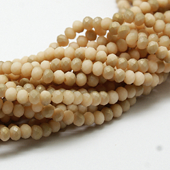 Cornsilk Half Rainbow Plated Faceted Rondelle Glass Bead Strands, Frosted, Cornsilk, 2.8~3x2mm, Hole: 0.8mm, about 200pcs/strand, 15.1 inch