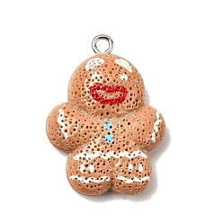 Gingerbread Man Рождественские подвески из непрозрачной смолы, с железной платиной петлей, Колобок, 28x20.5x7 мм, отверстие : 2 мм