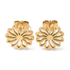 Золотой 304 из нержавеющей стали серьги, полые цветок, золотые, 11.5 мм