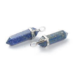 Lapis Lazuli Natural Lapis Lazuli Pendants, with Platinum Tone Brass Findings, Bullet, 39.5x12x11.5mm, Hole: 4.5x2.8mm
