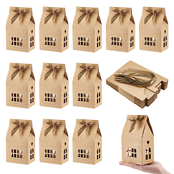 Светло-коричневый Бумажные подарочные коробки в форме домиков, подарочный футляр для хранения с видимым окном и полиэфирной лентой, загар, готовое изделие: 10x7x10 см