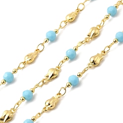 Настоящее золото 18K Латунные круглозвенные цепи, со стеклом, пайки, с катушкой, реальный 18 k позолоченный, 13x4.5 мм