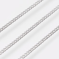 Real Platinum Plated Long-Lasting Plated Brass Curb Chain Necklaces, with Lobster Claw Clasp, Nickel Free, Real Platinum Plated, 18.11 inch(46cm), 1.2mm