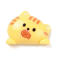 Or Chat mignon mange du poisson cabochons décodés en résine opaque, chaton, pour la fabrication de bijoux, or, 28.5x23x7mm
