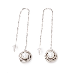 Stainless Steel Color Long Chain with Plastic Pearl Dangle Stud Earrings, 304 Stainless Steel Ear Thread for Women, Stainless Steel Color, 105mm, Pin: 1mm