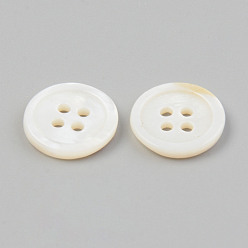 Seashell Color Natural 4-Hole Freshwater Shell Buttons, Flat Round, Seashell Color, 12.5x2mm, Hole: 1.5mm