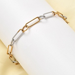 Золотой & Цвет Нержавеющей Стали 304 женские браслеты-цепочки с овальными звеньями из нержавеющей стали, золотые и нержавеющая сталь цвет, 7-1/4 дюйм (18.5 см), link: 6.7x1 мм / 14x4.5x1 мм