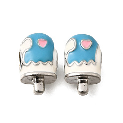 Платина Эмали сплава Европейский бисером, бусины с большим отверстием, мороженое, голубой, платина, 15.5x9x8.5 мм, отверстие : 4.5 мм