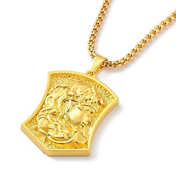Golden Alloy Pendant Necklace with Box Chains, Shield with Medusa Pattern, Golden, 23.66 inch(60.1cm)