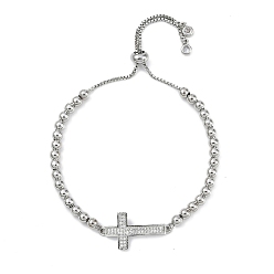 Платина Стойка покрытие латунь микро паве кубический цирконий серебряные браслеты, без кадмия и без свинца, долговечный, крестик, платина, внутренний диаметр: 1-3/4~3-1/4 дюйм (4.4~8.3 см)