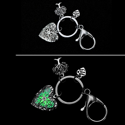 Heart Luminous Pendant Keychain, with Metal Key Rings, Green, Heart, 9.3cm