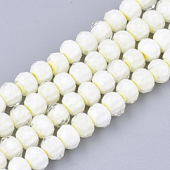 Желтый Стеклянные бусины, граненые, RONDELLE с цветком, желтые, 7.5~8x5.5 мм, отверстие : 1~1.5 мм, около 74 шт / нитка, 16.1 дюйм