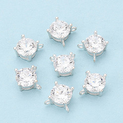 Серебро 925 плоские круглые подвески из стерлингового серебра с прозрачным фианитом и паве, серебряные, 7x8x4.5 мм, отверстие : 1 мм