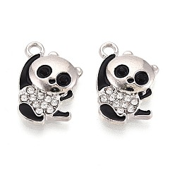 Платина Подвески из сплава, эмали и хрустальных страз, панда с подвесками-черепами, платина, 19x13x3 мм, отверстие : 2 мм