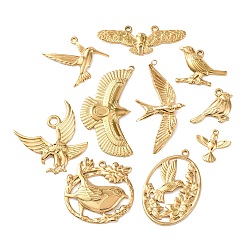 Настоящее золото 18K 10 шт. 304 подвески из нержавеющей стали, очарование птицы, ионное покрытие (ip), реальный 18 k позолоченный, 17~38x17~46x2~4 мм, отверстие : 1.2~3 мм