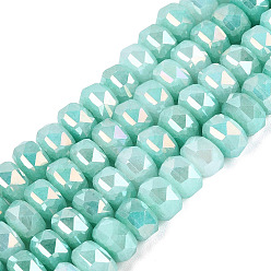 Pale Turquoise Electroplate Crackle Imitation Jade Glass Beads Strands, Rondelle, Dyed, AB Color Plated, Faceted, Pale Turquoise, 8x5mm, Hole: 1~1.2mm, about 33~35pcs/strand, 6.69~7.28 inch(17~18.5cm)