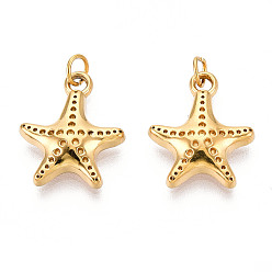 Настоящее золото 18K 304 подвески из нержавеющей стали, с целью перехода в кольце, очарование морской звезды, ионное покрытие (ip), реальный 18 k позолоченный, 16x13.5x3 мм, отверстие : 2.5 мм