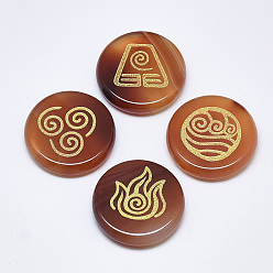 Красный Агат Природные сердоликовые кабошоны, окрашенная и подогревом, плоский круг с благоприятным рисунком облаков, 25x5.5 мм, 4 шт / комплект