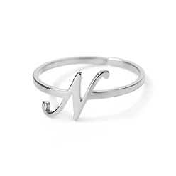 Letter N Регулируемые 201 манжеты из нержавеющей стали с буквами для женщин, платина, Письмо N, внутренний диаметр: 15~20 мм