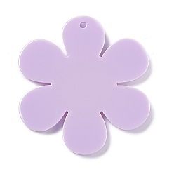 Lilac Opaque Acrylic Big Pendants, Sunflower with Smiling Face Charm, Lilac, 55x50.5x5mm, Hole: 2.5mm