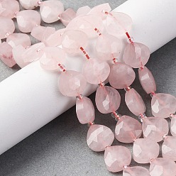 Розовый Кварц Природного розового кварца нитей бисера, граненое сердце, с бисером, 12x12x5 мм, отверстие : 1.2 мм, около 12 шт / нитка, 6.50'' (16.5 см)
