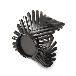 Black V-Shaped 304 Stainless Steel Cuff Ring Components, Round Pad Ring Setting, Ion Plating(IP), Long-Lasting Plated, Black, 18mm,US Size 7 1/4(17.5mm), Tray Size: 10mm