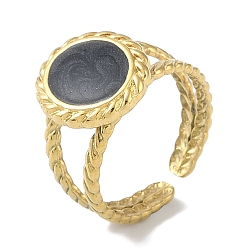 Настоящее золото 18K Ионное покрытие (ip) 304 овальные манжетные кольца из эмали из нержавеющей стали, открытые кольца для женщин, реальный 18 k позолоченный, регулируемый