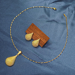 Teardrop Комплект из ожерелья с подвеской из сплава и сережек-гвоздиков для женщин, золотые, слеза, 405 мм и 35x22 мм