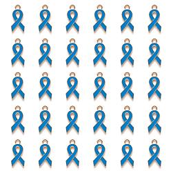 Небесно-голубой Подвески из эмали и сплава, Форма ленты осведомленности, свет позолоченные, голубой, 20x10x2 мм, отверстие : 2 мм