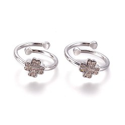 Platinum Adjustable Brass Micro Pave Cubic Zirconia Finger Rings, Clover, Clear, Platinum, Size: 6, 16mm