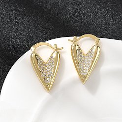 Настоящее золото 18K Серьги-кольца в форме сердца с микропаве из прозрачных кубических цирконий из латуни, без кадмия и без свинца, стойки покрытие, долговечный, реальный 18 k позолоченный, 26x17x4 мм
