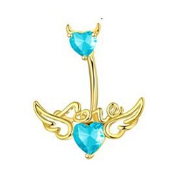 Голубой 304 изогнутые кольца для живота с подвеской из нержавеющей стали и кубическим цирконием, сердце с крыльями ангела, золотые, голубой, длина стержня: 3/8"(10мм), штифты : 1.2 мм