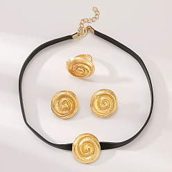 Золотой Комплекты из спирального круглого сплава с колье из искусственной кожи, серег-гвоздиков и колец для женщин, золотые, 400мм и 25x23мм и 26x24мм