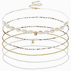 (52) Непрозрачная лаванда 6 шт. 6 стили летние пляжные стеклянные бусины и натуральные ракушки каури, цепочки на талию и живот для женщин, разноцветные, 715~780 мм, 1 шт / стиль