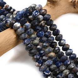 Содалитовое Природный содалит бисер нитей, граненые, рондель, 8x5.5 мм, отверстие : 1.2 мм, около 69 шт / нитка, 15.16'' (38.5 см)