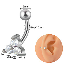 Цветок G23 серьги-гвоздики с изогнутой штангой и прозрачным кубическим цирконием из титана, платина, цветок, Длина стержня: 8мм, штифты : 1.2 мм
